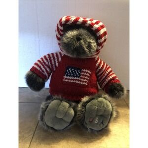 DILLARDS Gray Grey Plush BEAR USA Sweater Flag Stuffed Animal Toy 17"  VERY GOOD